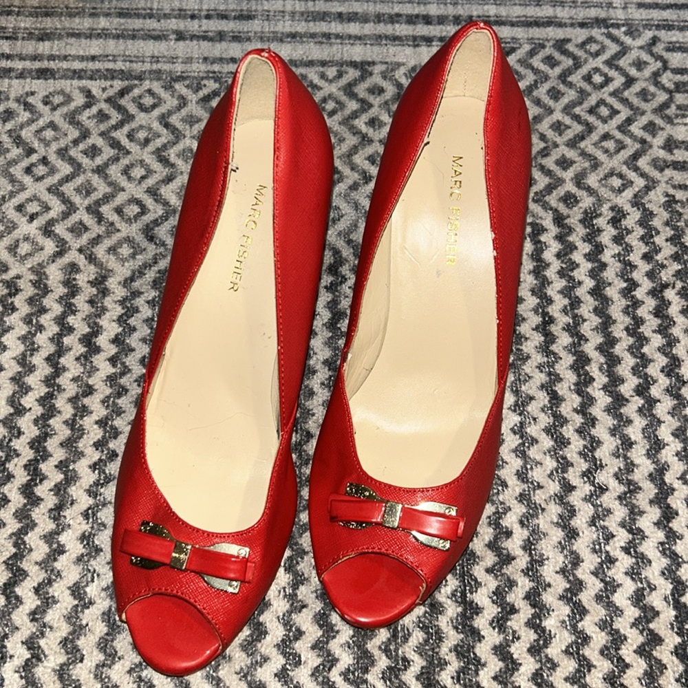 MARC FISHER Marsha Red Peep Toe Pumps